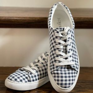 J Crew Navy/White Gingham Sneakers Size 10